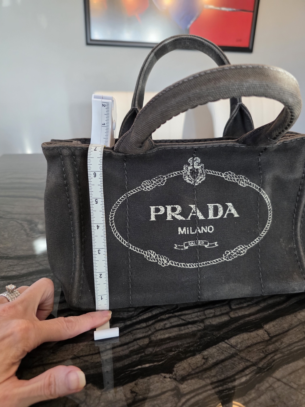 Authentic PRADA Canapa Black Canvas 2-Way Shopping Hand Shoulder Bag Purse - Picture 15 of 16